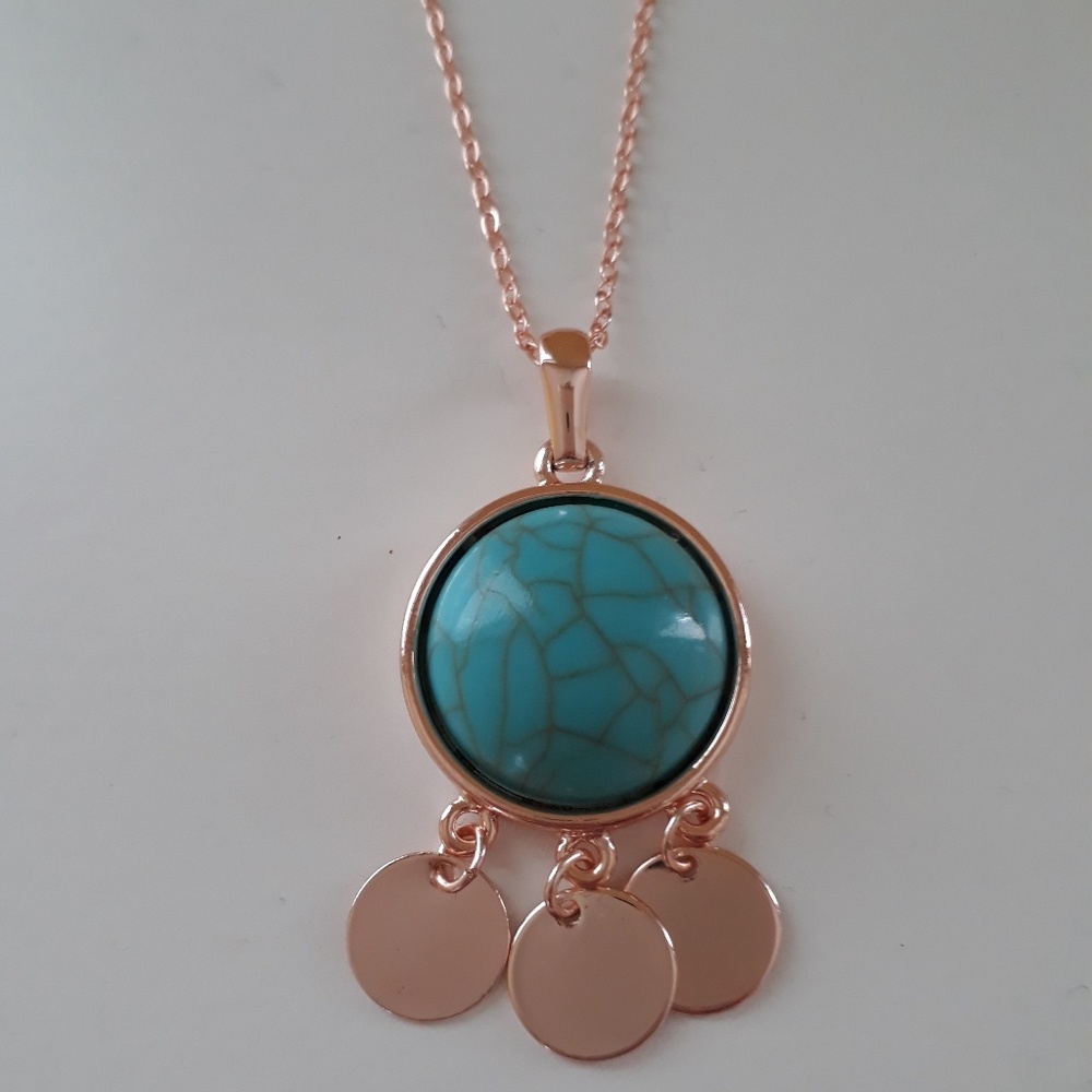 Rose Gold Turquoise Mid Length Charm Necklace - Picture 6 of 7